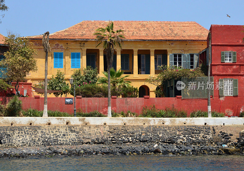 Strickland building seen from the bay, the old US consul's residence, Gorée Island, Dakar, Senegal